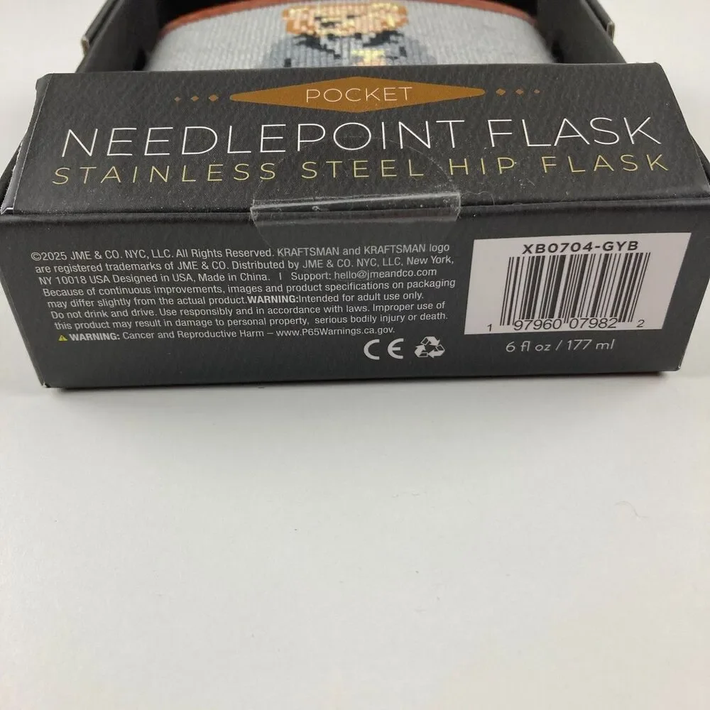 BLKSMITH Needlepoint Stainless Steel Dapper Teddy Hip Flask